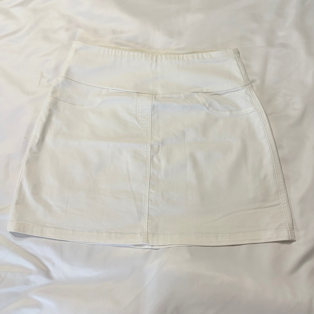 Teez-Her Women White Stretch Pull On Skort Wide Waistband Large